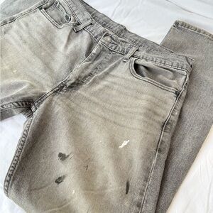 Men's Gray Washed Jeans with Distressed Paint Detail 33x31